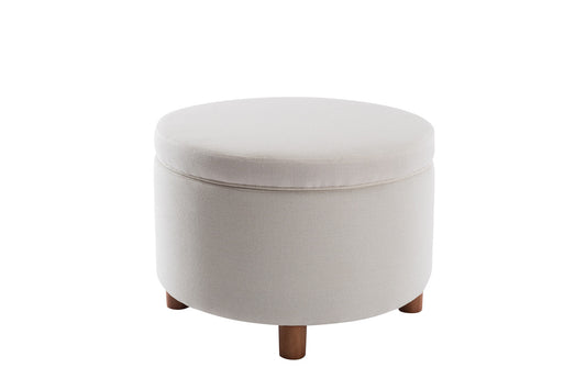 Large Round Storage Ottoman, Lift Off Lid - Cream