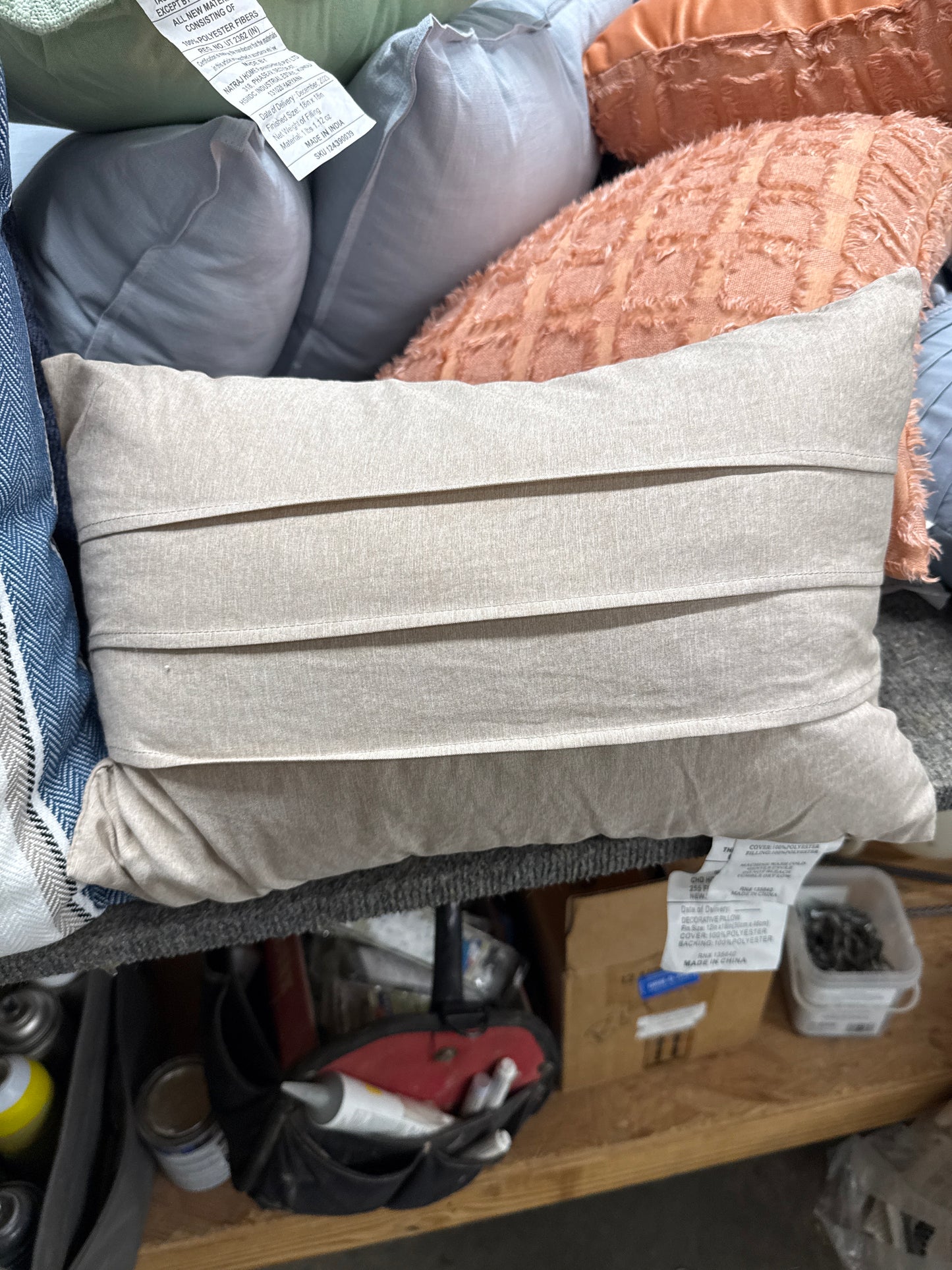 Cream Pleated Lumbar Pillow