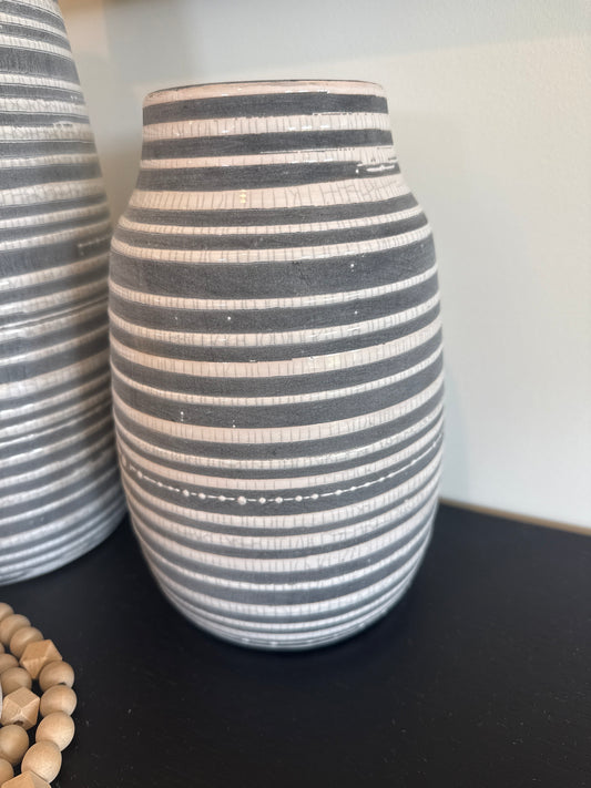 Short Gray Concrete Vase with White Stripe