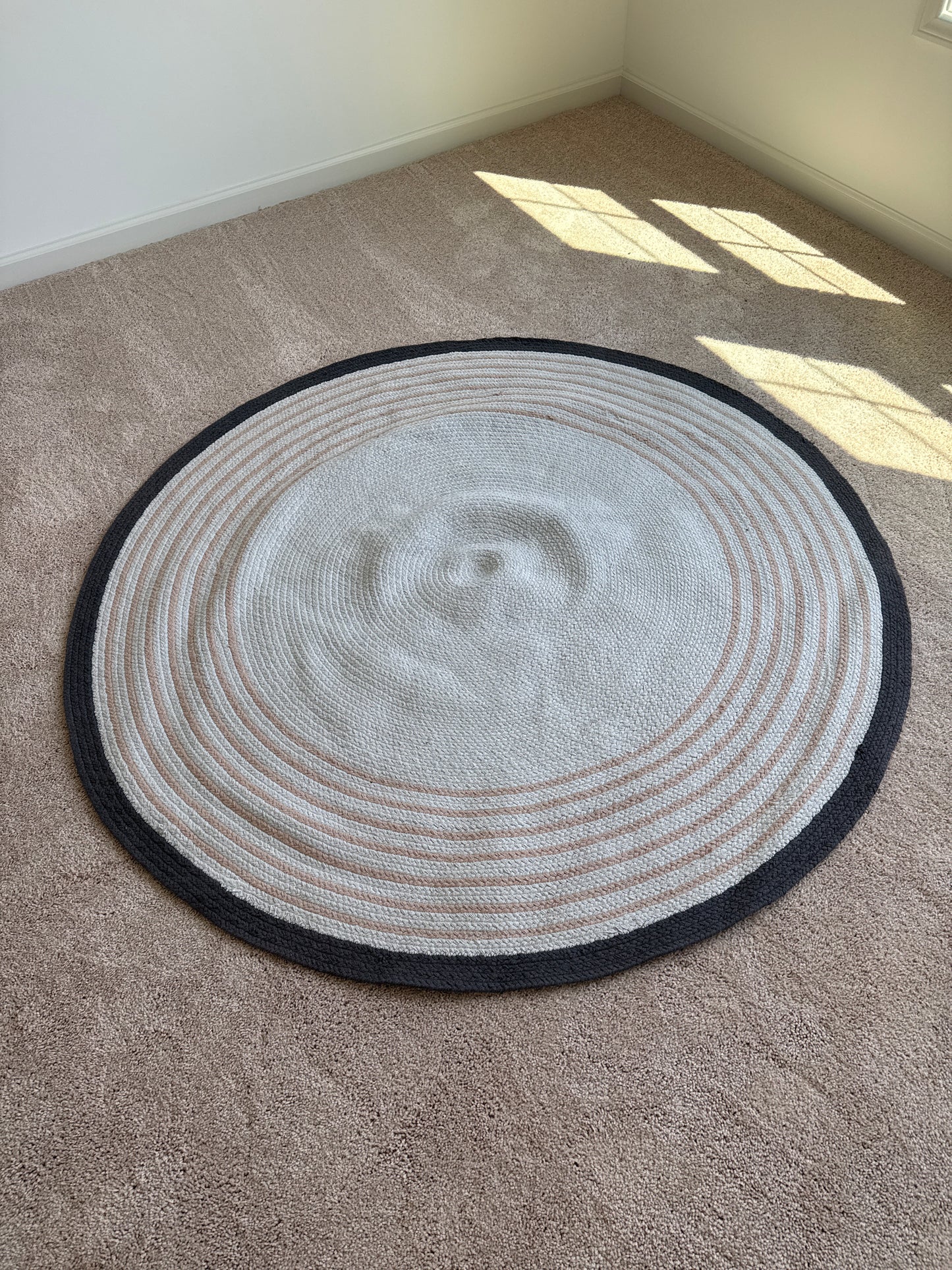 5’ Cream + Yellow Striped Round Rug
