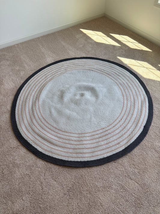 5’ Cream + Yellow Striped Round Rug