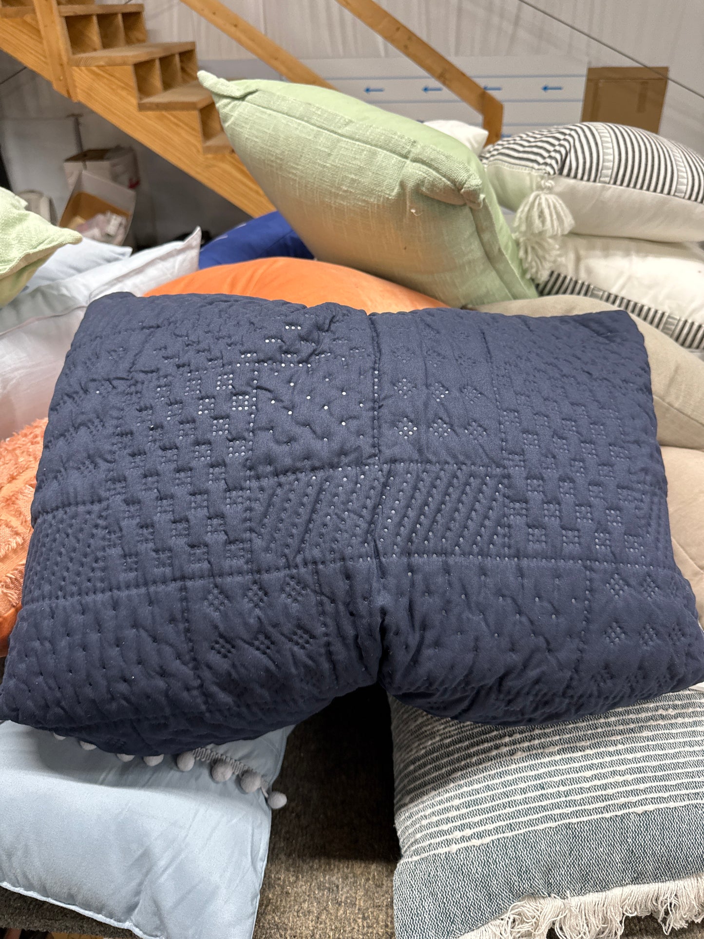 Navy Quilted Throw Pillow