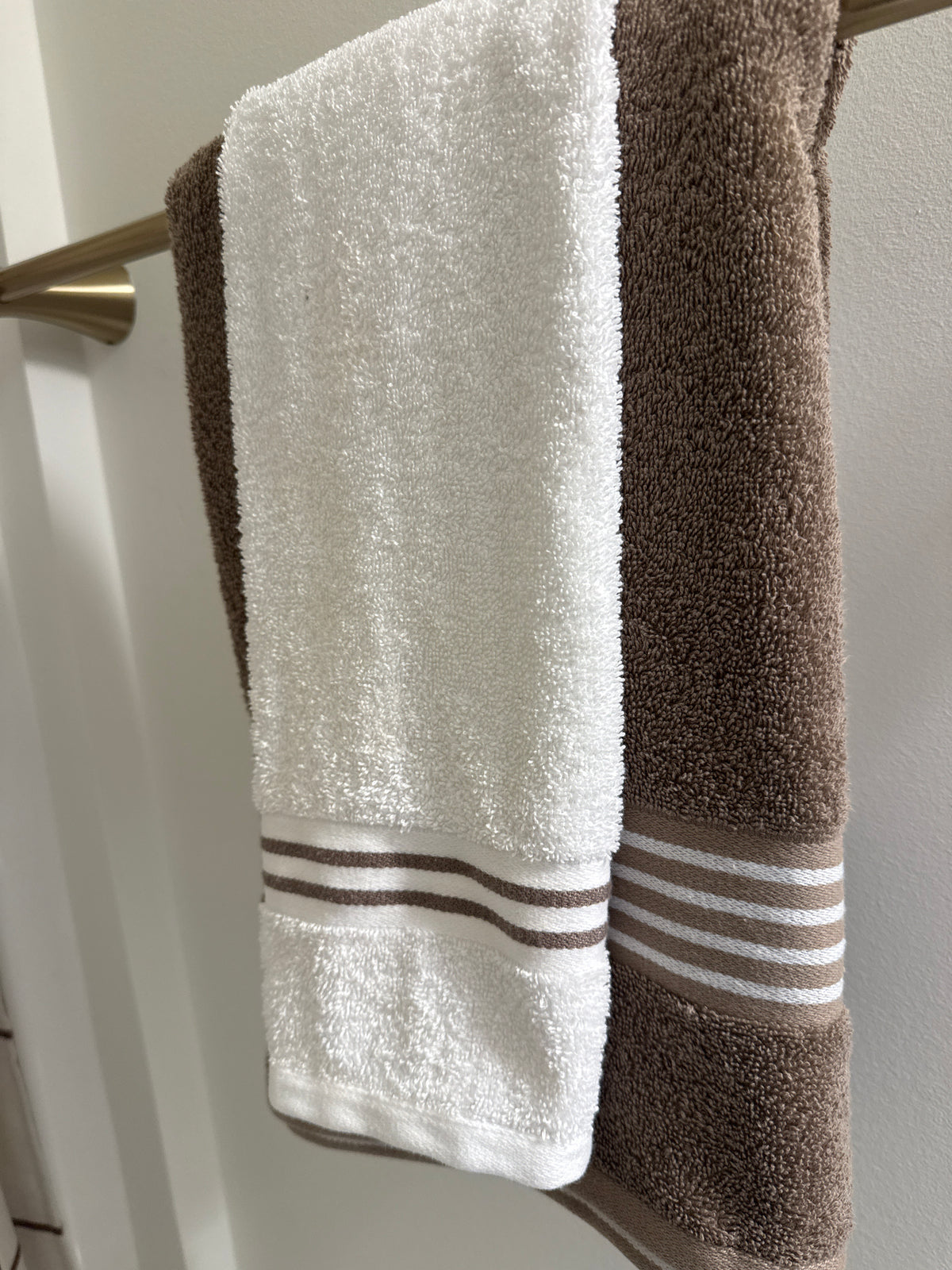 White with Decorative Brown Stripe Hand Towel