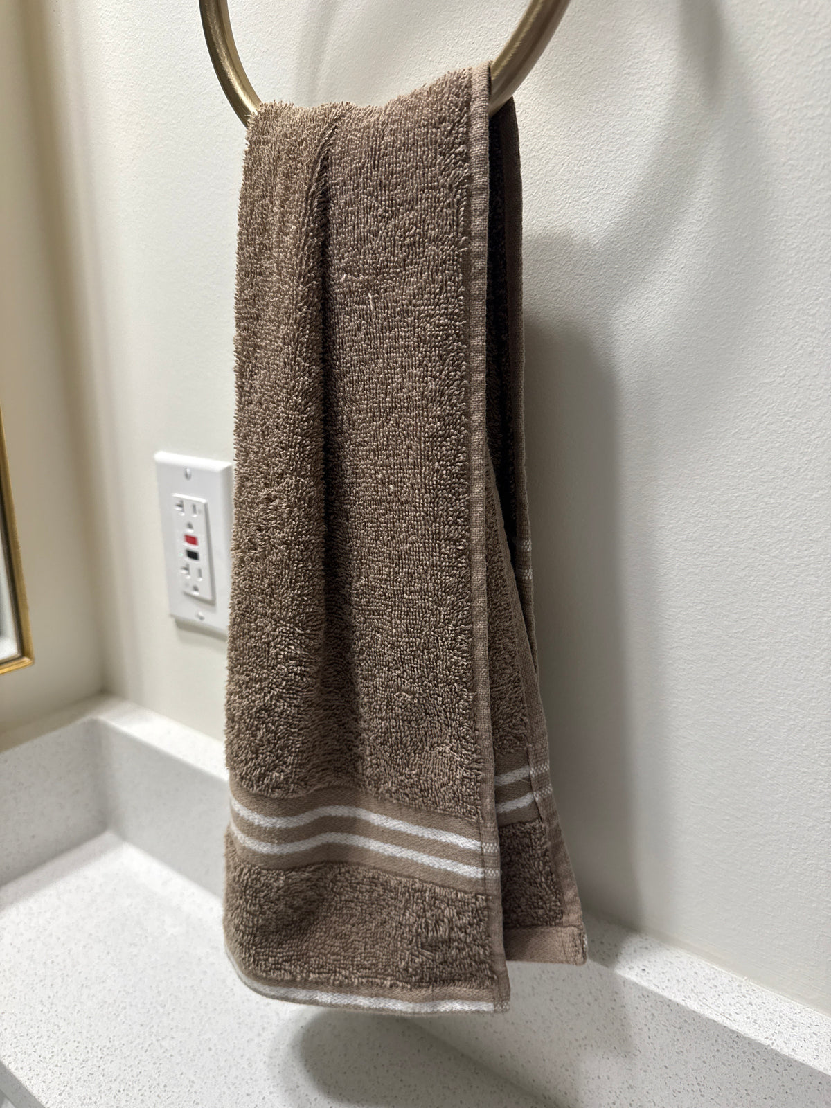 Brown with Decorative White Stripe  Hand Towel
