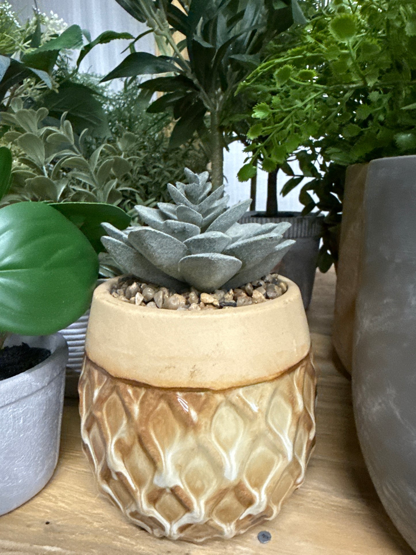 Faux Succulent Rosette - Gold Diamond Ceramic Pot