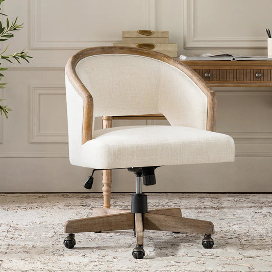 white Modern Farmhouse 360° Swivel Solid Wood Office Chair with Adjustable Height