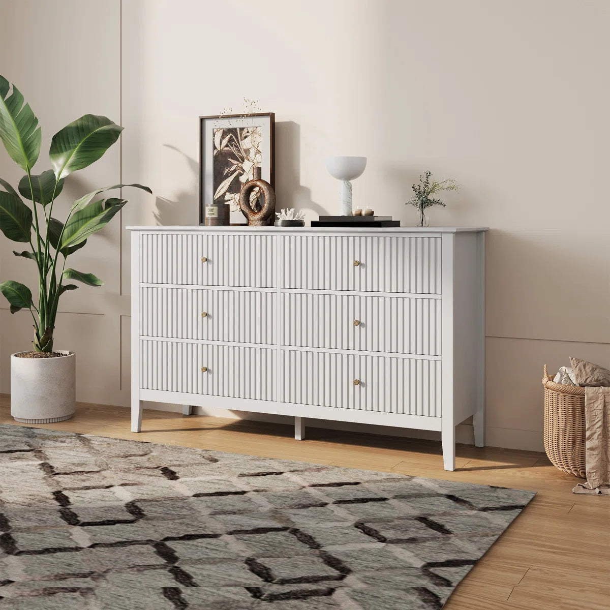 White Panel Amberrae 47'' W 6 - Drawer Dresser