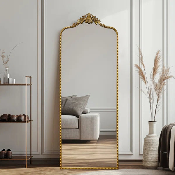 Arched Antique Ornate Full Length Floor Mirror w/Free Standing