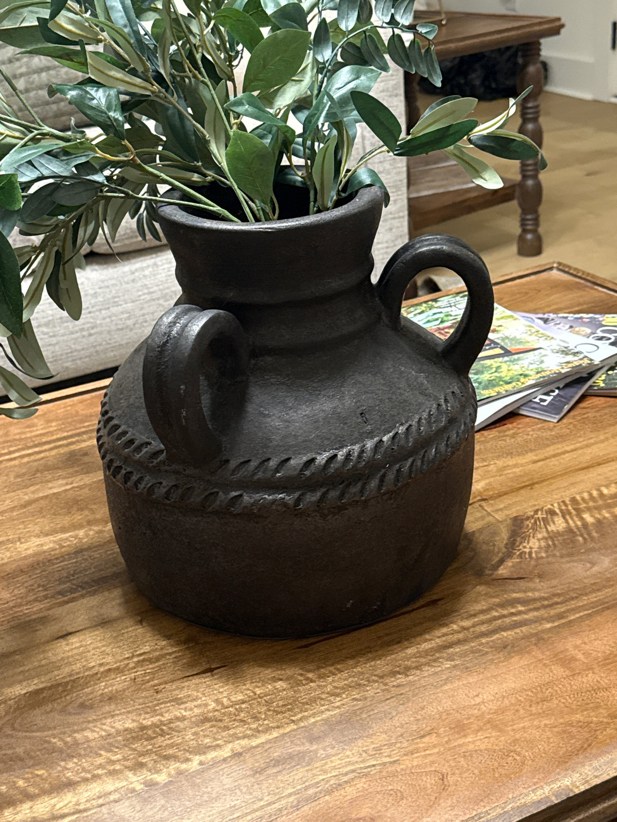 Large Black Heavyweight Vase w/ Handles