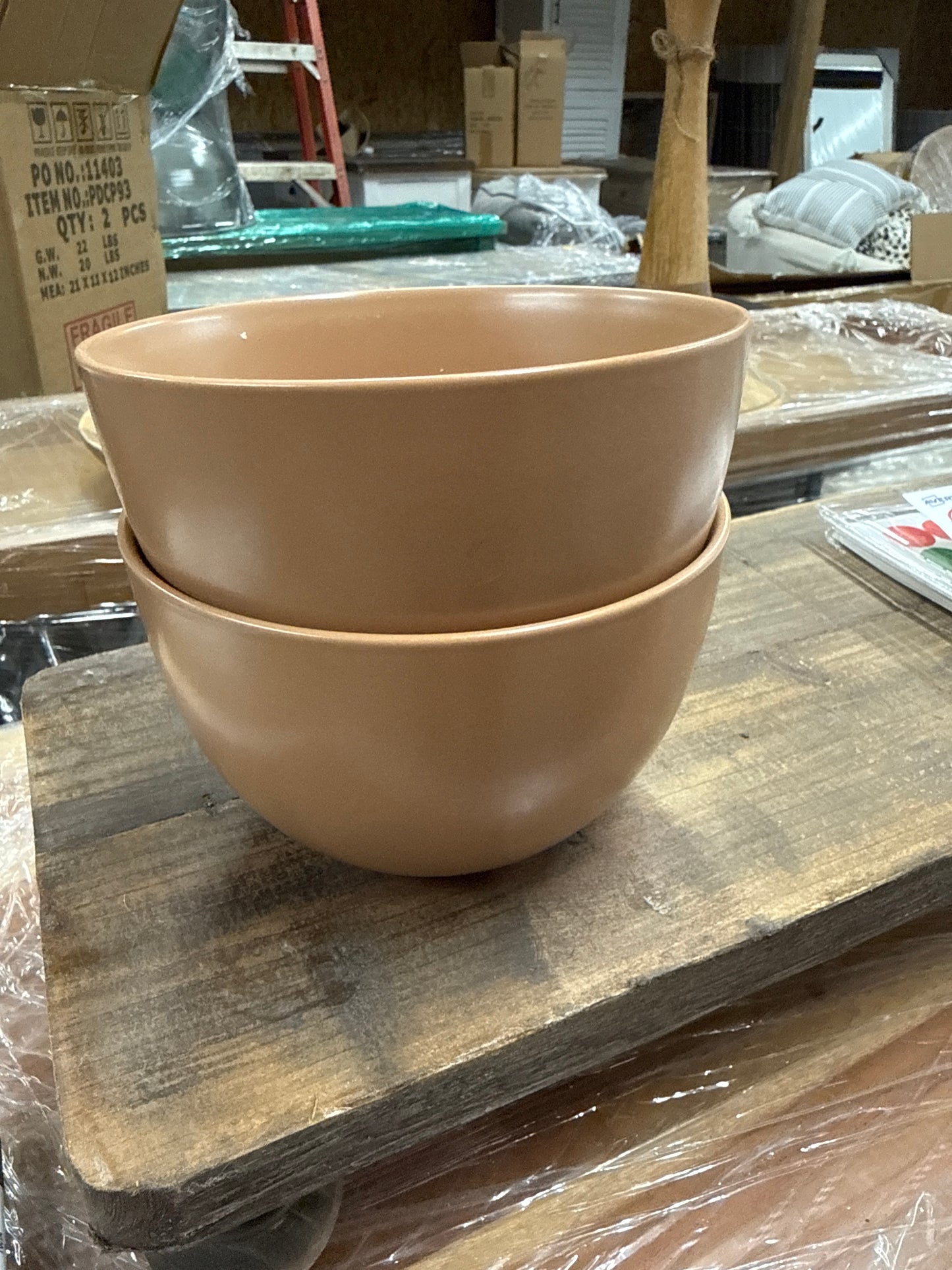 Tan Matte Ceramic Bowls (Set of 2)