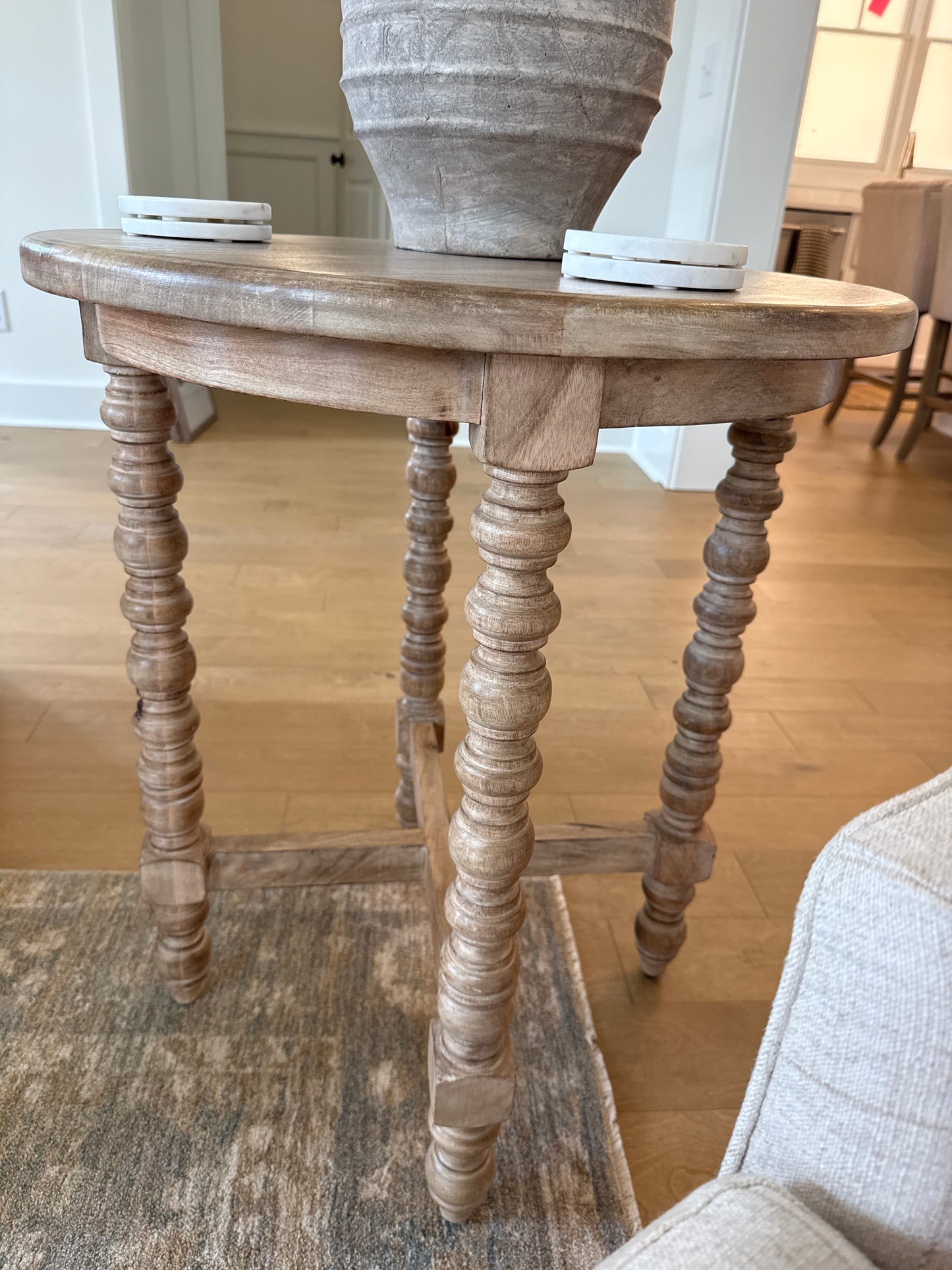 Tall Light Wood Spindled Side Table