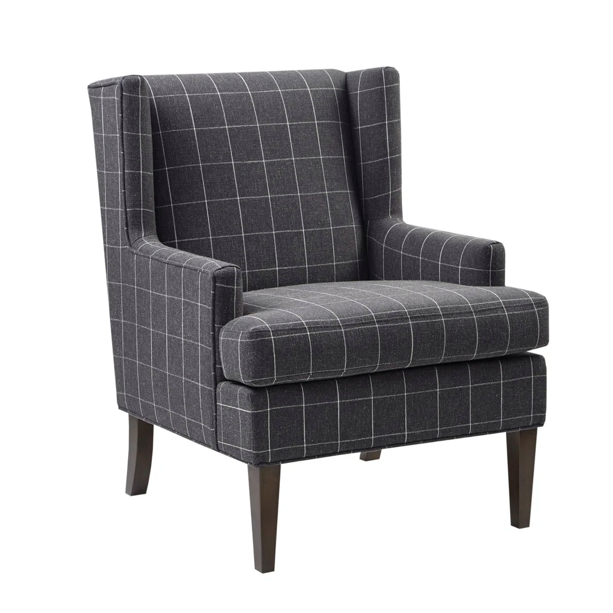 Charcoal Windowpane Wingback Armchair