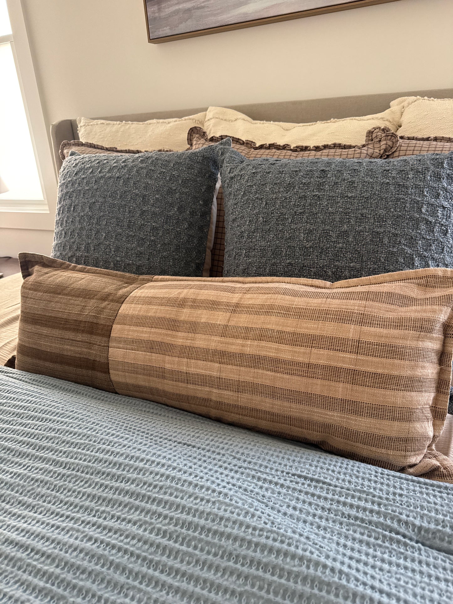 Light and Dark Brown Striped Lumbar Pillow