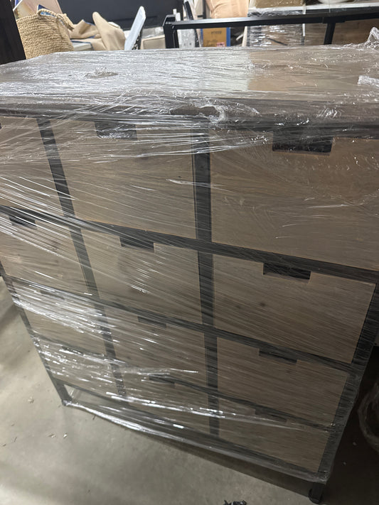 Gray Wood 6-Drawer Dresser with Black Metal Frame