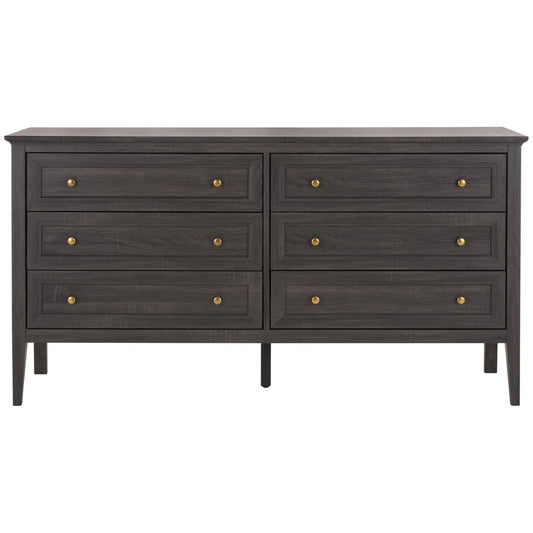 Distressed Black w/ Gold Knobs 63.1'' W 6 - Drawer Dresser