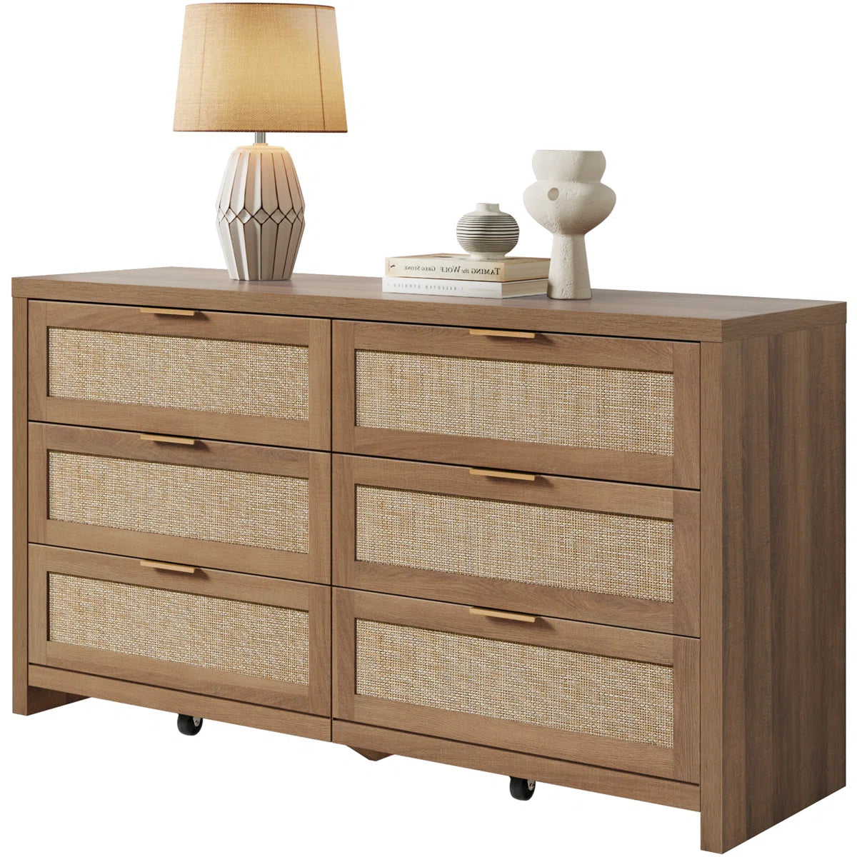 Chada Rattan 6 Drawer 56.85" Wide Dresser With Ample Storage
