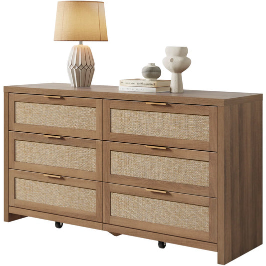 Chada Rattan 6 Drawer 56.85" Wide Dresser With Ample Storage