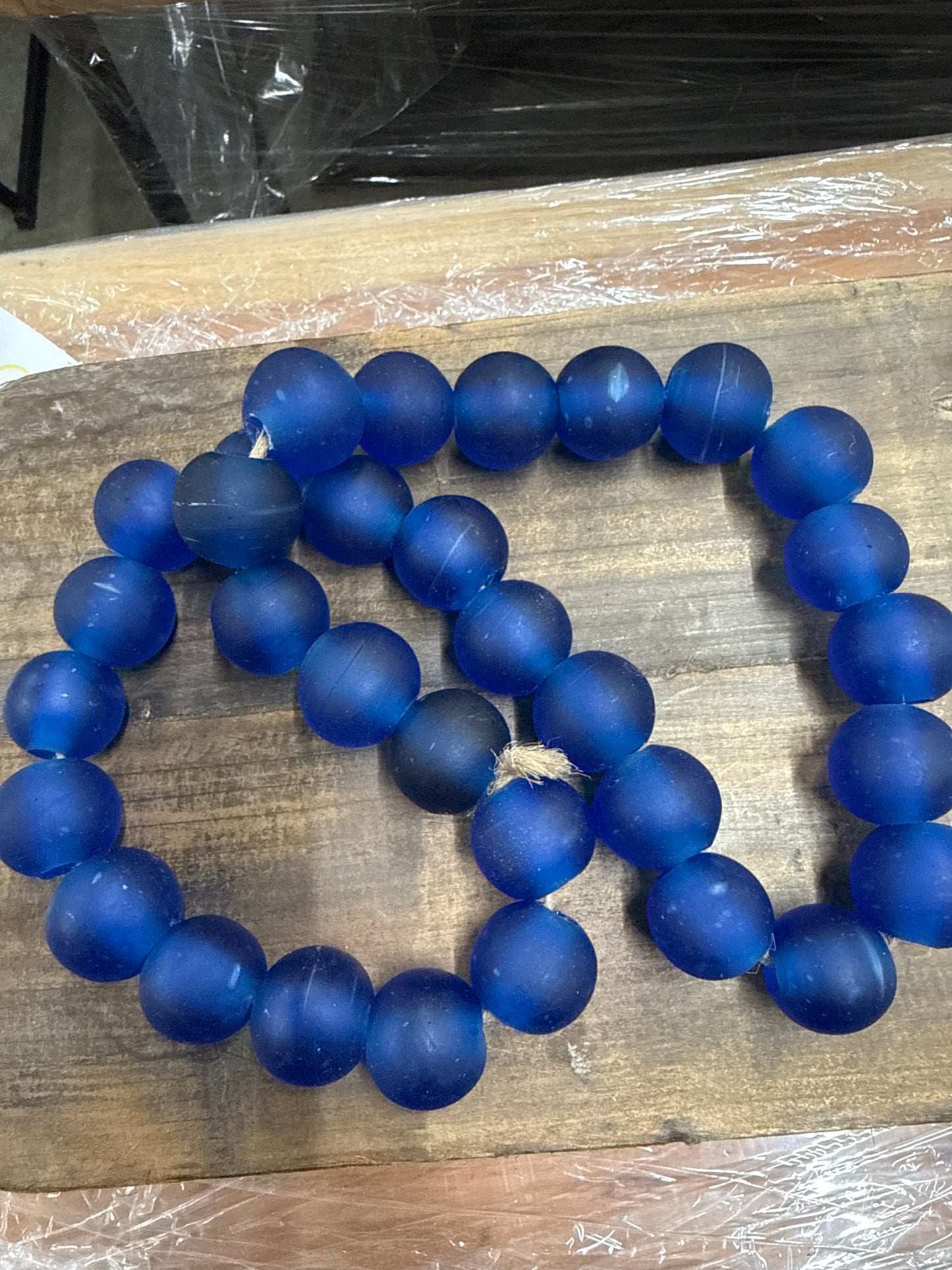 Cobalt Blue Frosted Glass Bead Garland