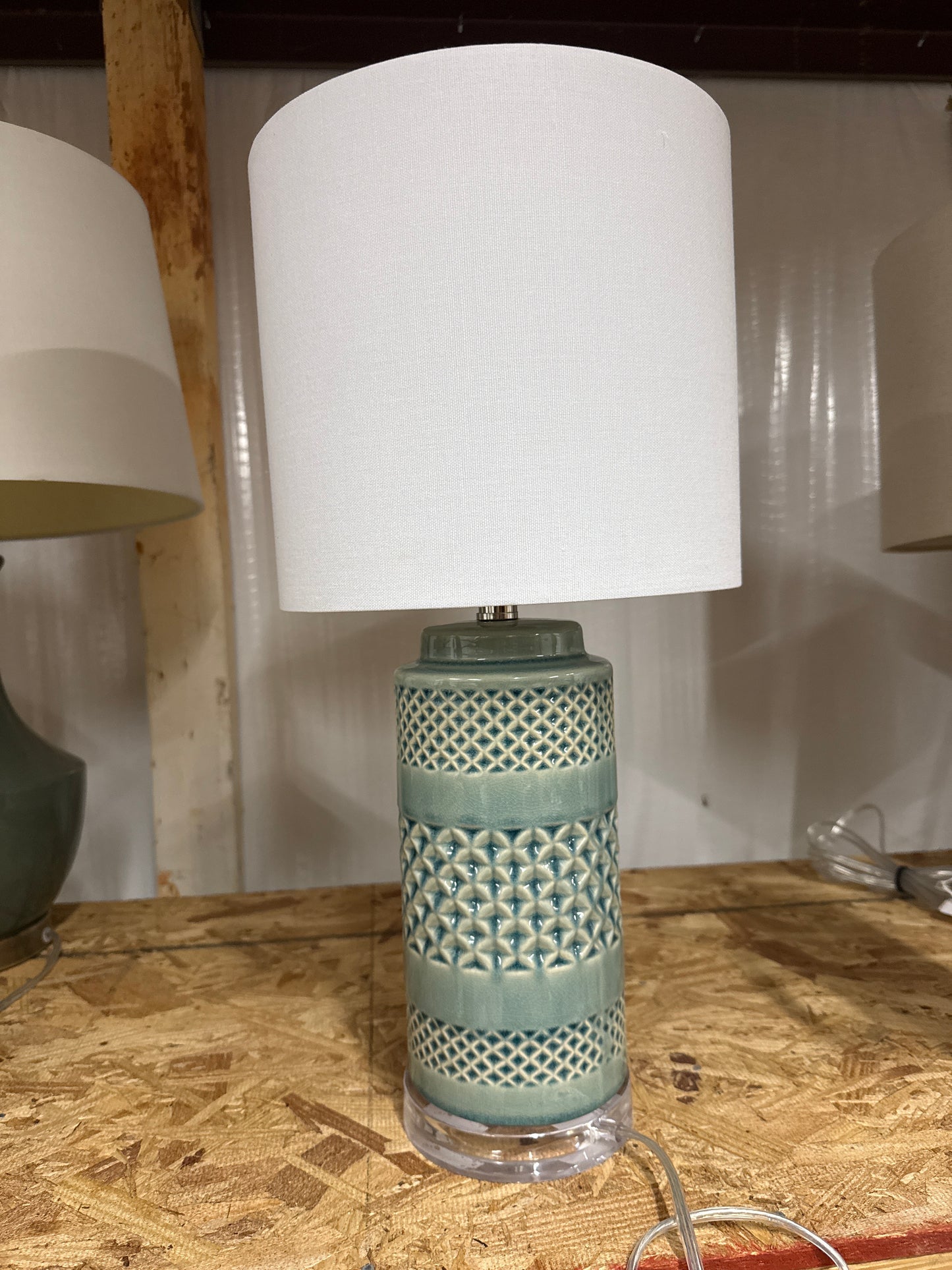 Celadon Green Lattice Ceramic Table Lamp