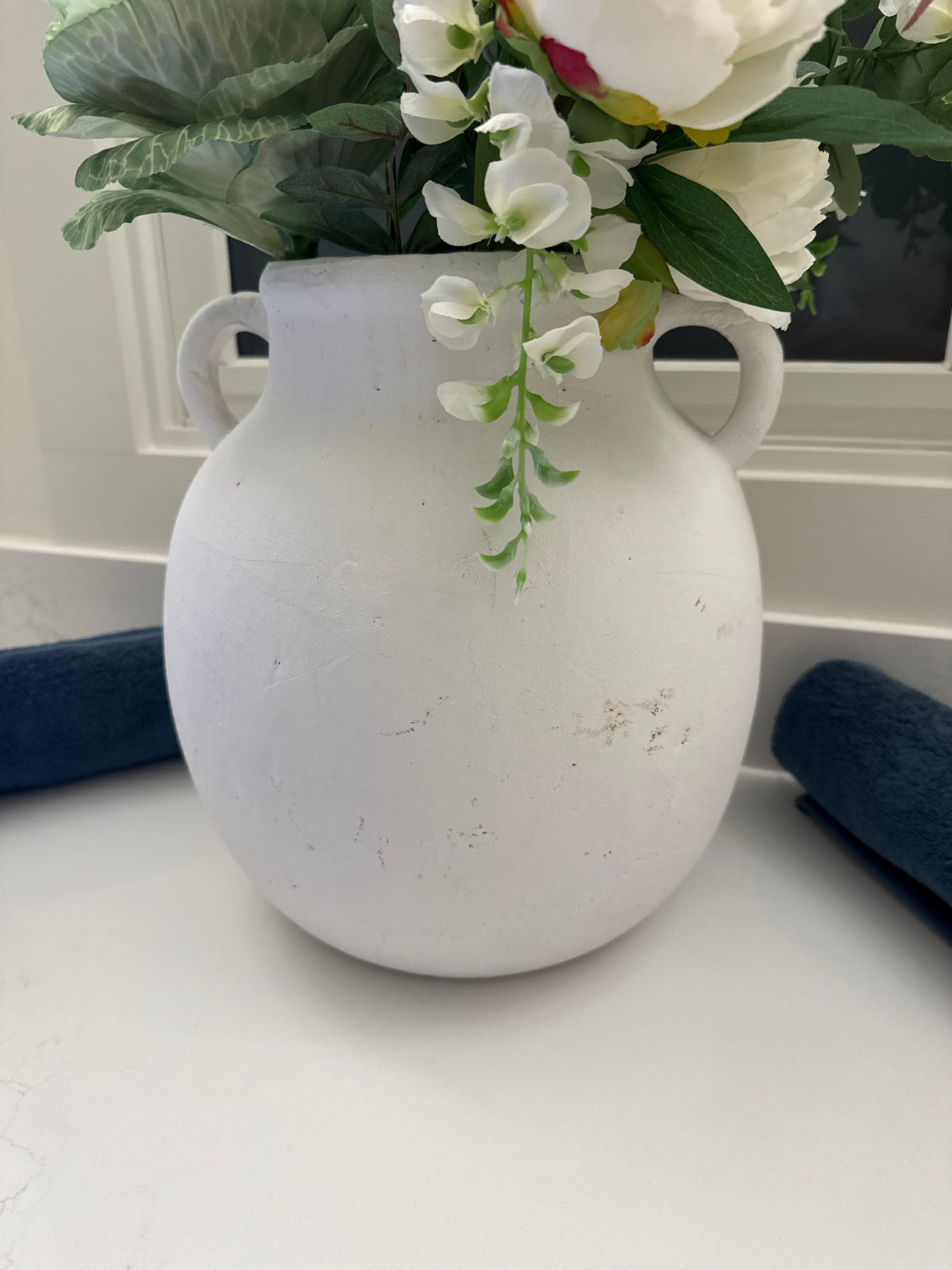 Oversized White Handled Vase