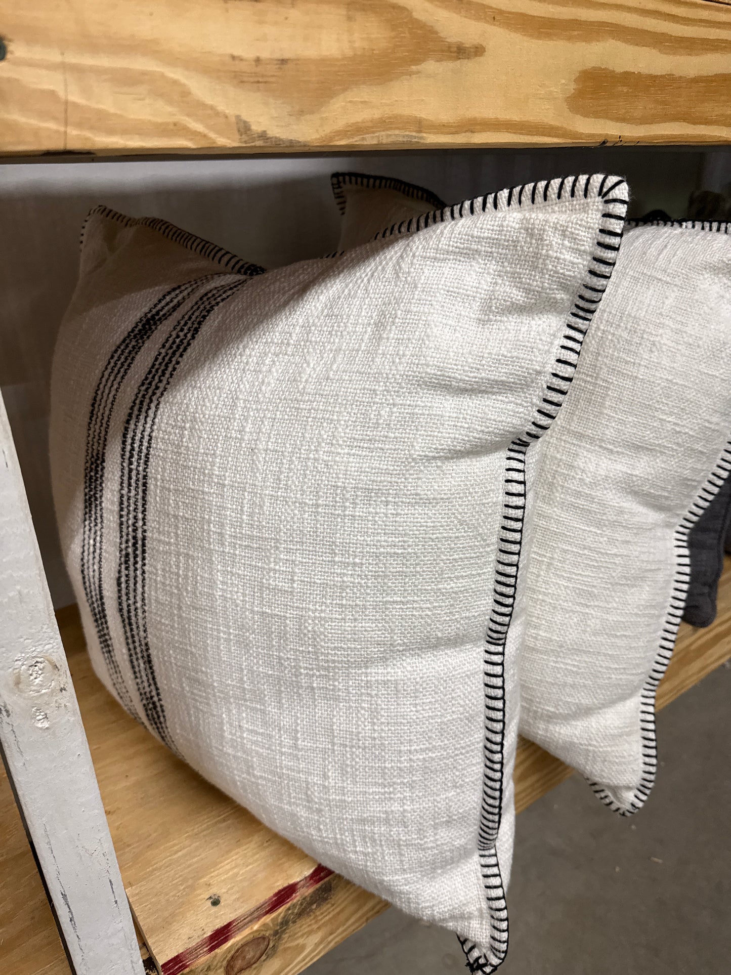 White Stripe Pillow with Black Stiching