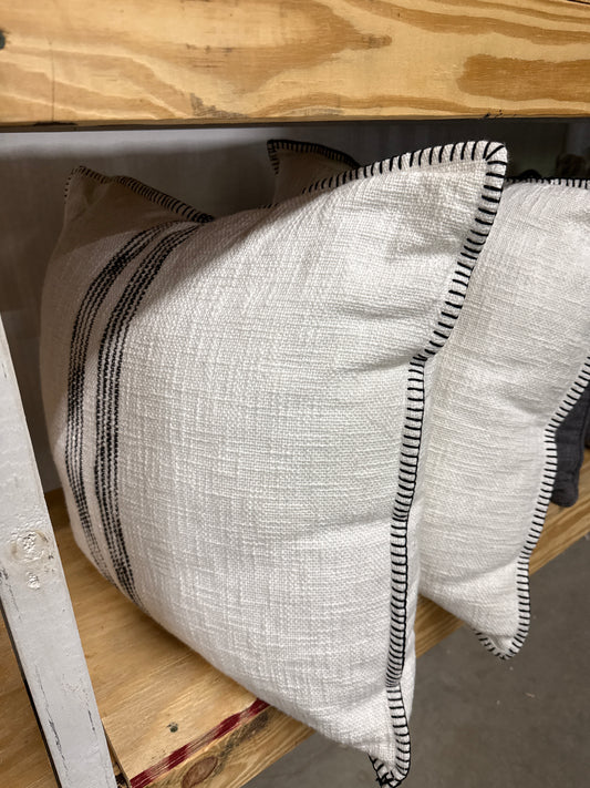 White Stripe Pillow with Black Stiching