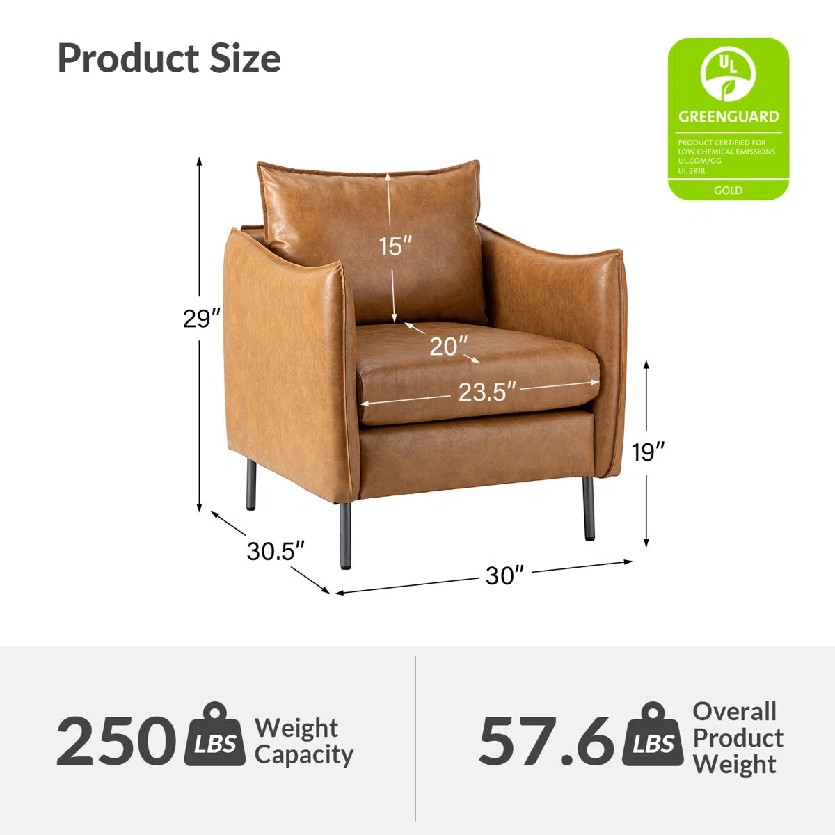 Camel Leather Armchair with Unique Arms
