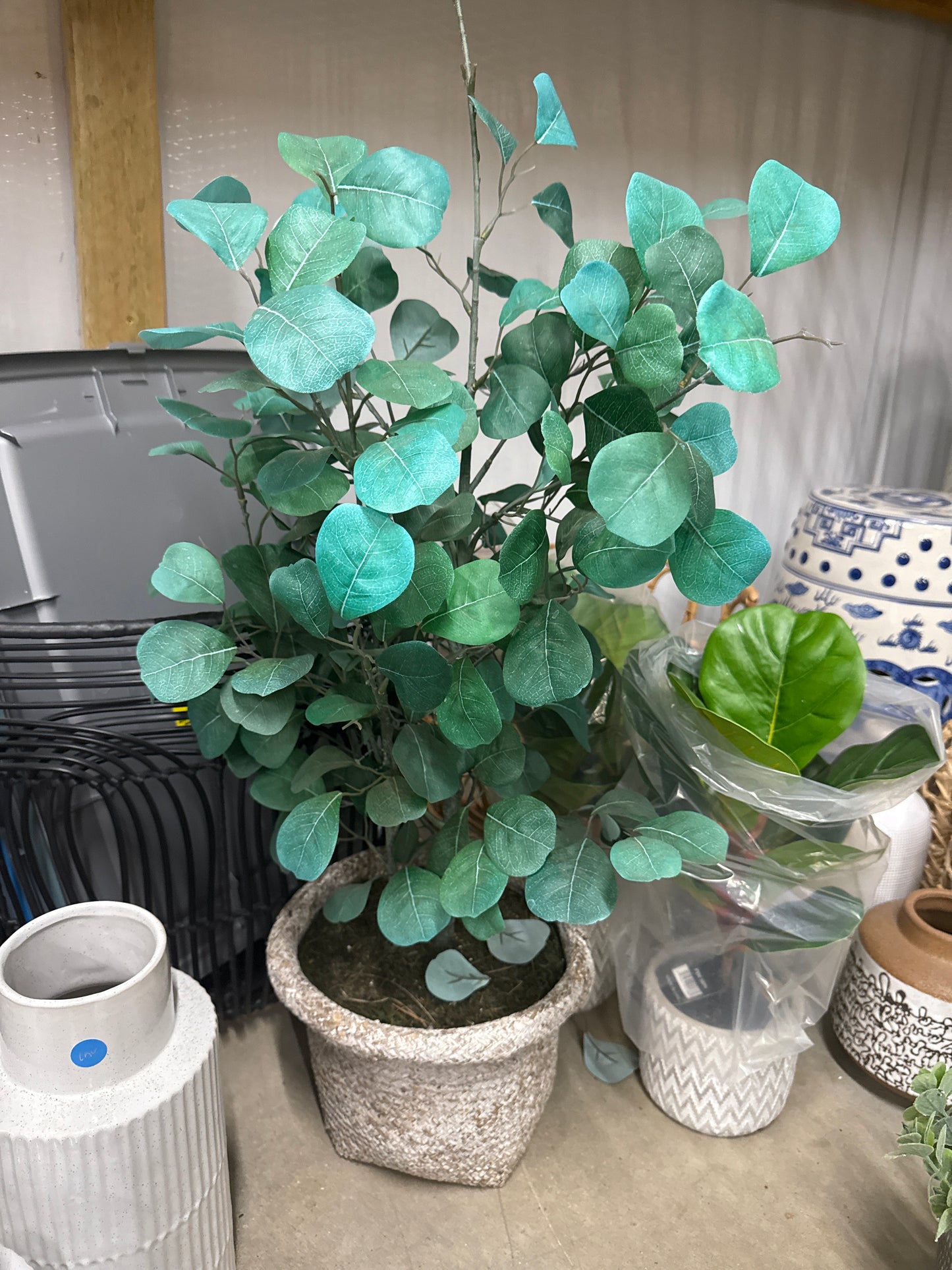 Faux Eucalyptus Tree - Woven Basket Pot