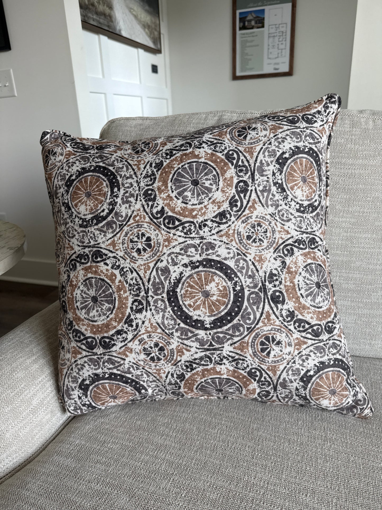 Rust and Gray Patterned Accent Pillow