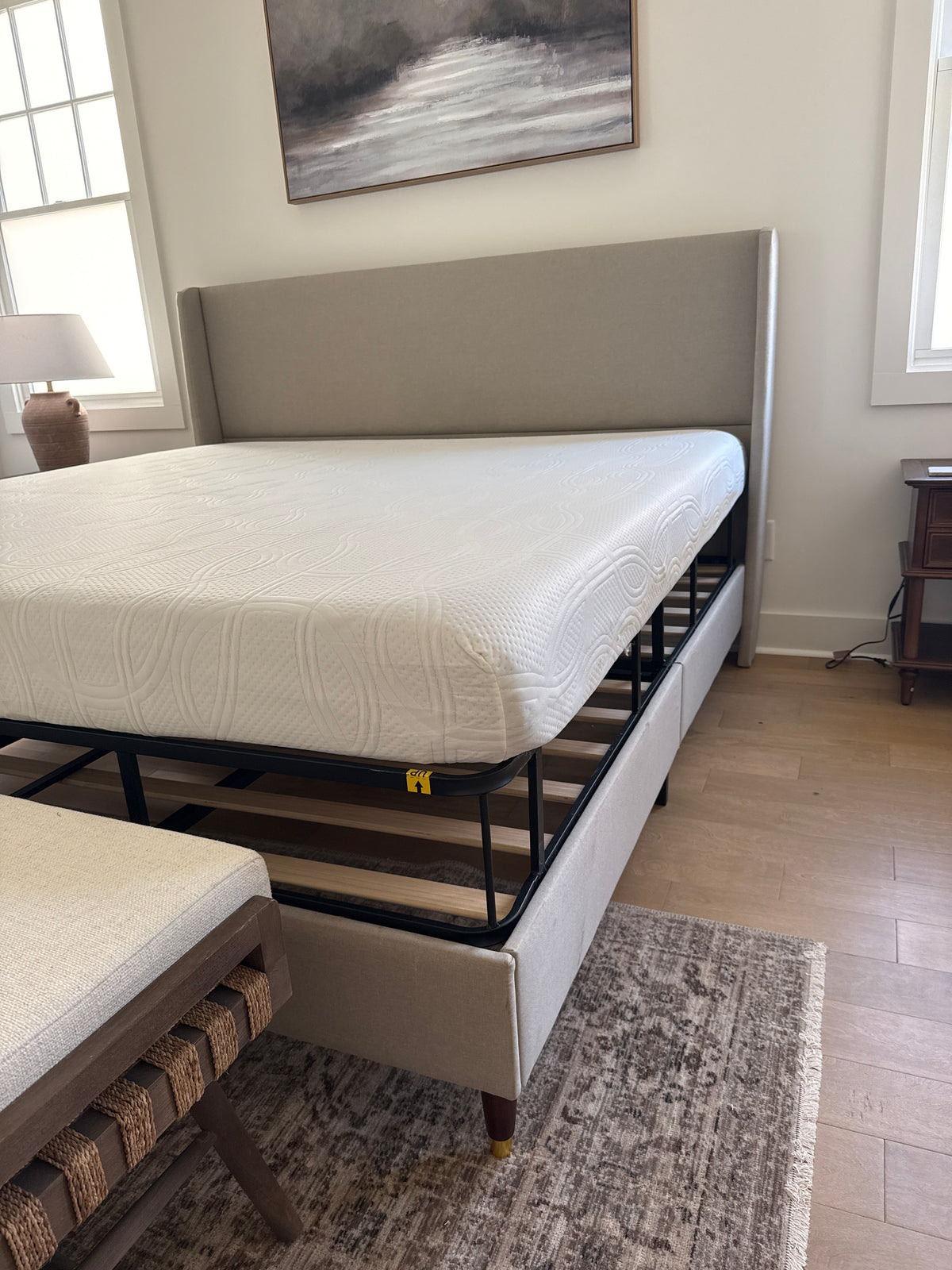 King Gray Upholstered Wingback Bed