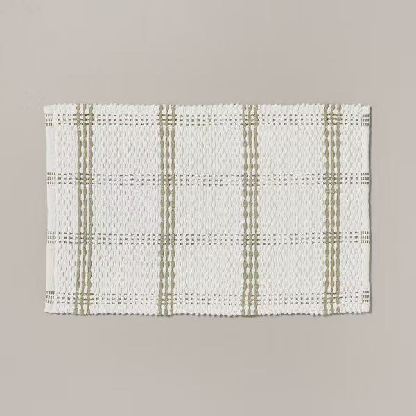 20"x32" Open Plaid Bath Rug Green/Cream