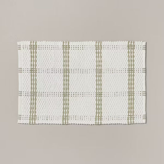 20"x32" Open Plaid Bath Rug Green/Cream