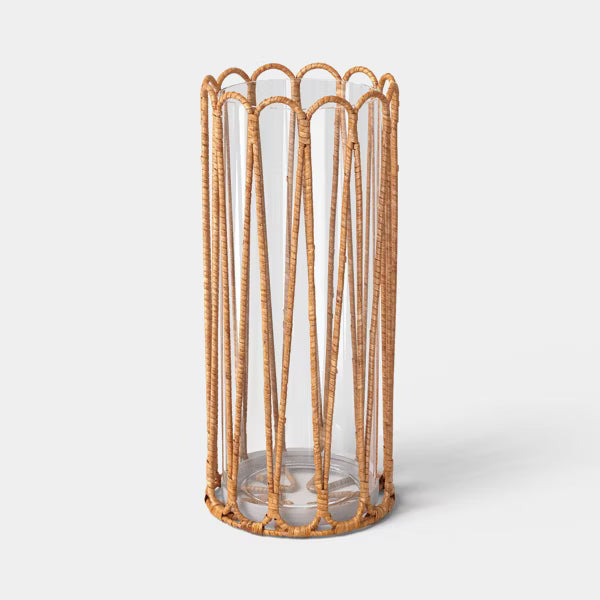 Tall Rattan Wrapped Hurricane Candle Holder