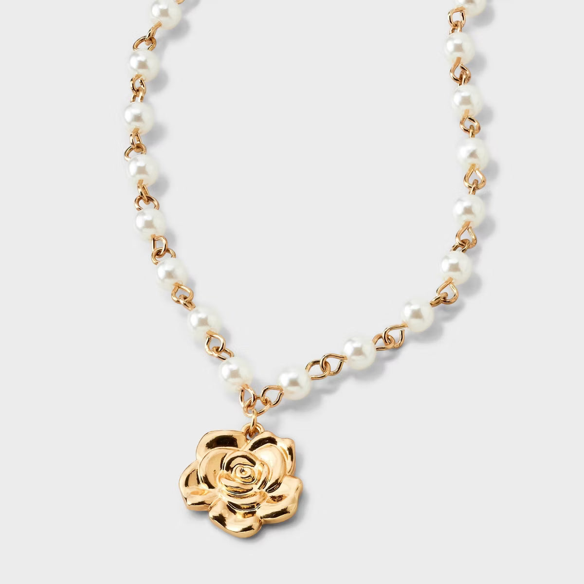 Pearl and Rosette Charm Necklace