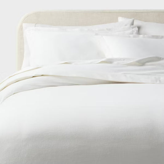 King Casual Textured Cotton Duvet Cover and Sham Set White