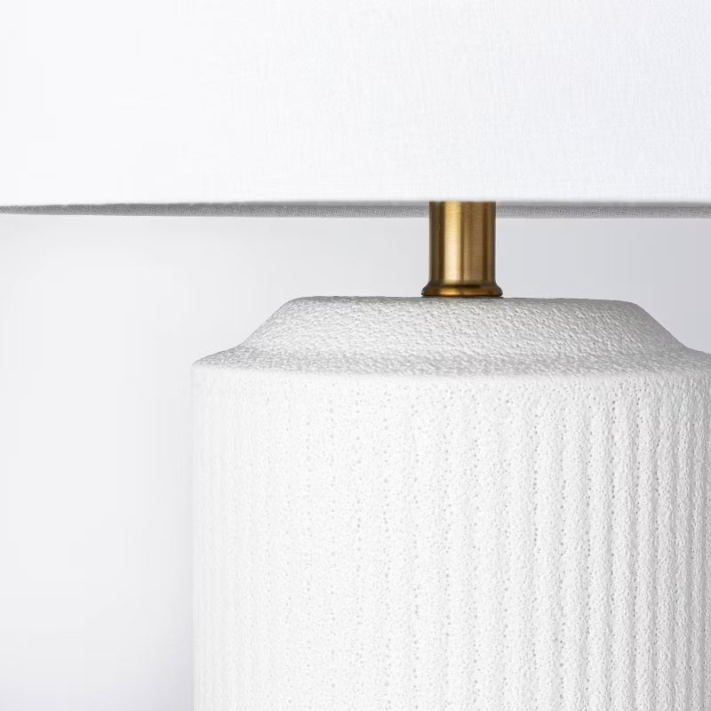 24"x16" Ribbed Design Ceramic Assembled Table Lamp White
