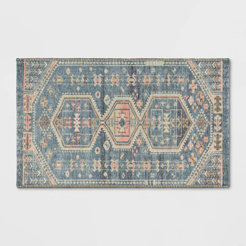2'3"x3'9" Washable Persian Style Medallion Accent Rug Blue