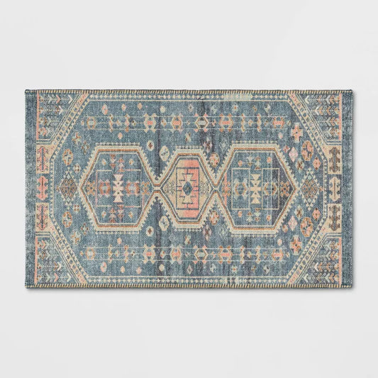 2'3"x3'9" Washable Persian Style Medallion Accent Rug Blue