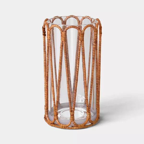 Short Rattan Wrapped Hurricane Candle Holder