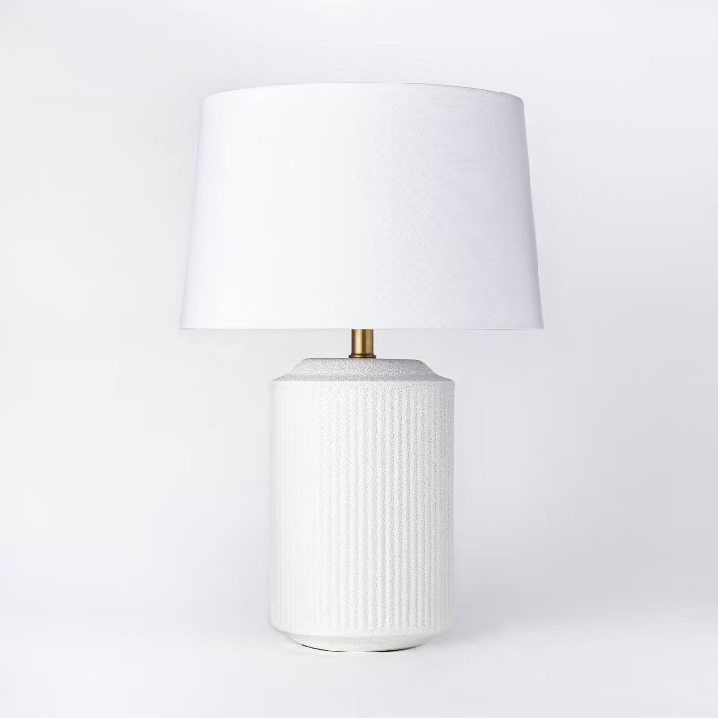 24"x16" Ribbed Design Ceramic Assembled Table Lamp White