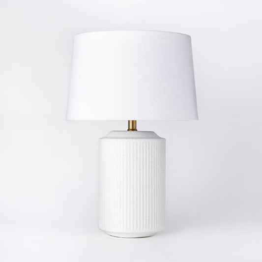 24"x16" Ribbed Design Ceramic Assembled Table Lamp White