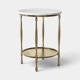 Cast Metal and Carrara White Marble Side Table Antique Brass Finish
