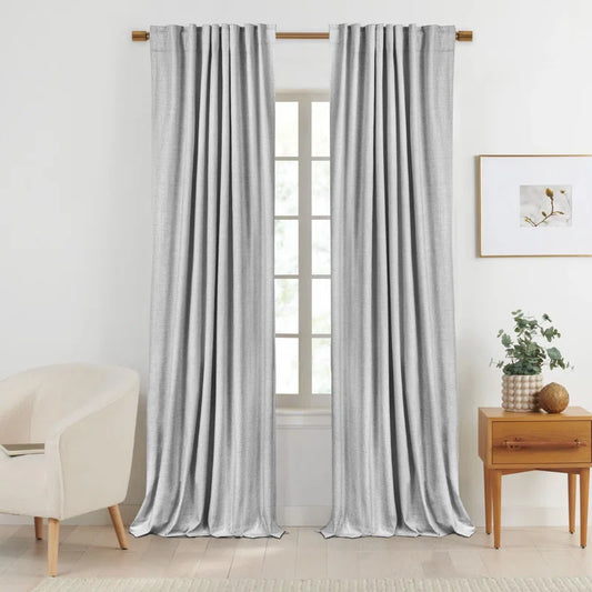 Gray Faux Linen Curtain Panels - Set of 2
