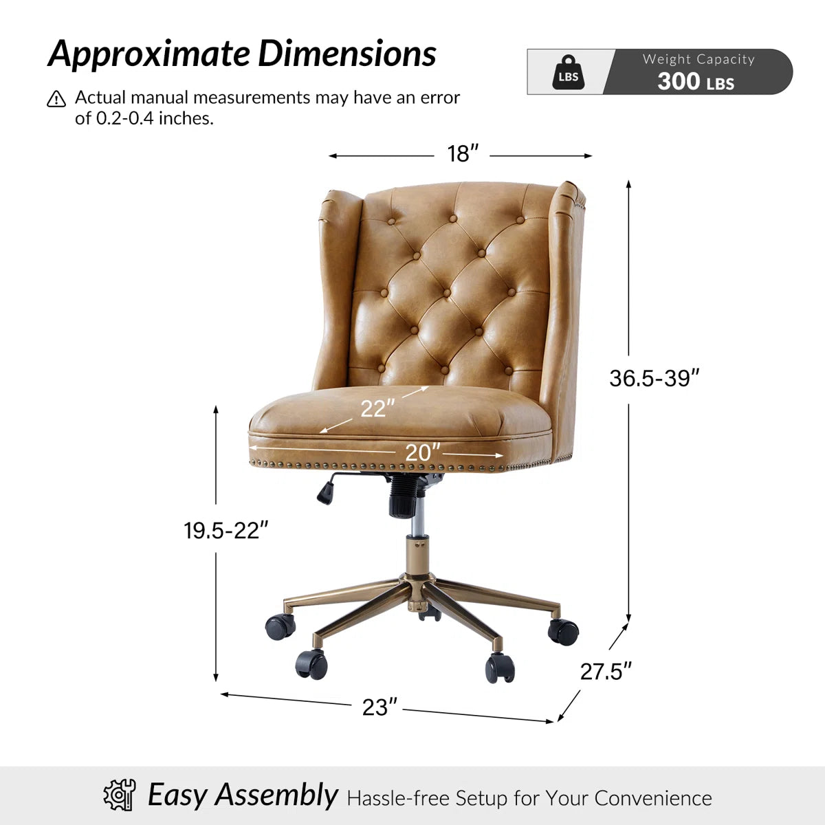 Camel Traditional Faux Leather Wingback Office Chair with Tufted