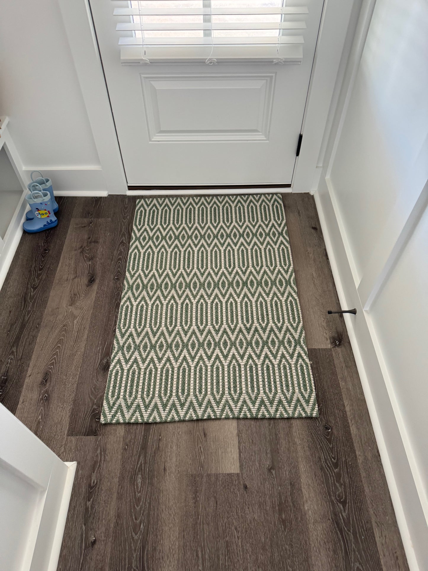 Green and White Woven Rug