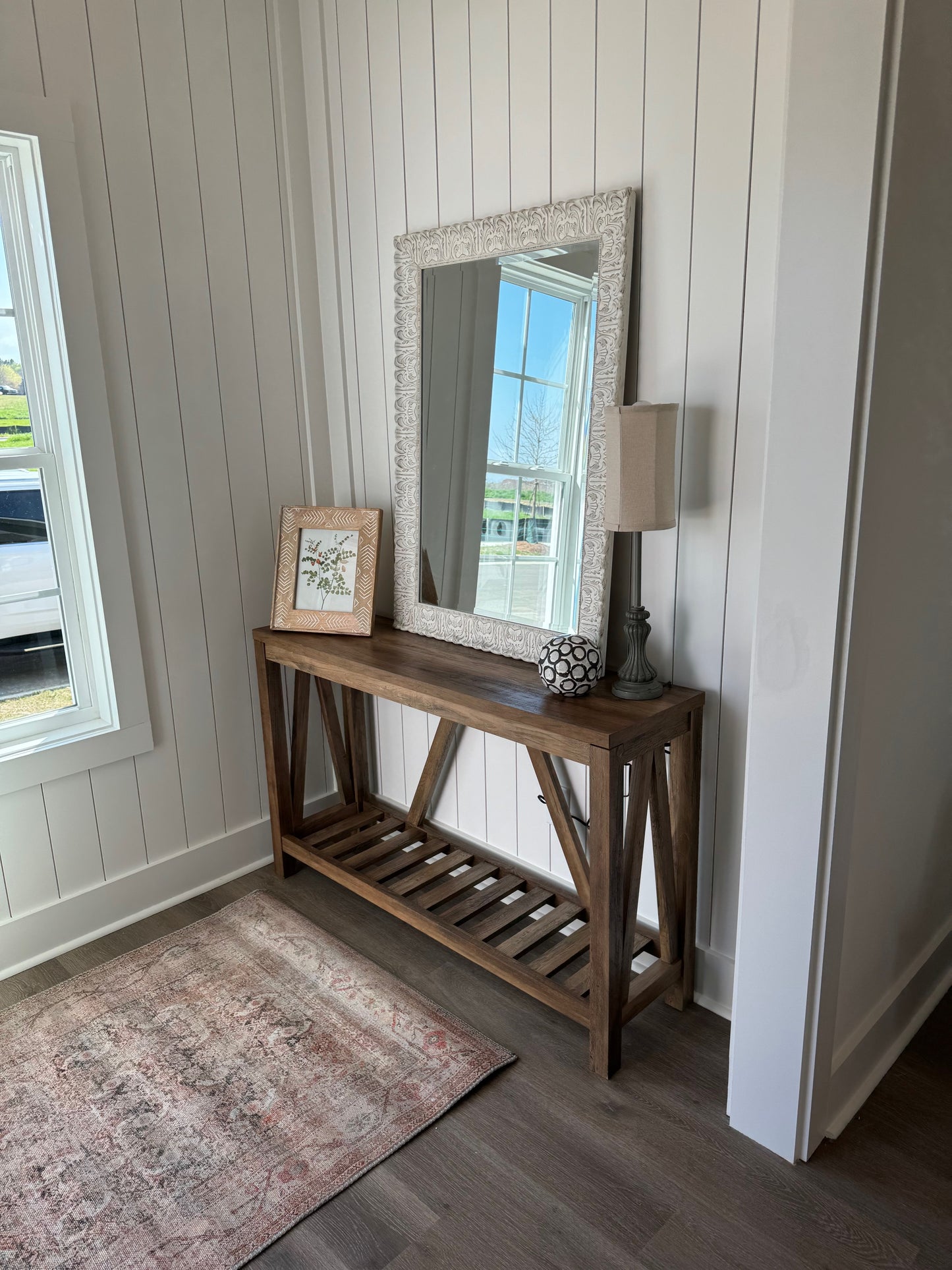 Crossback Graywash Console Table