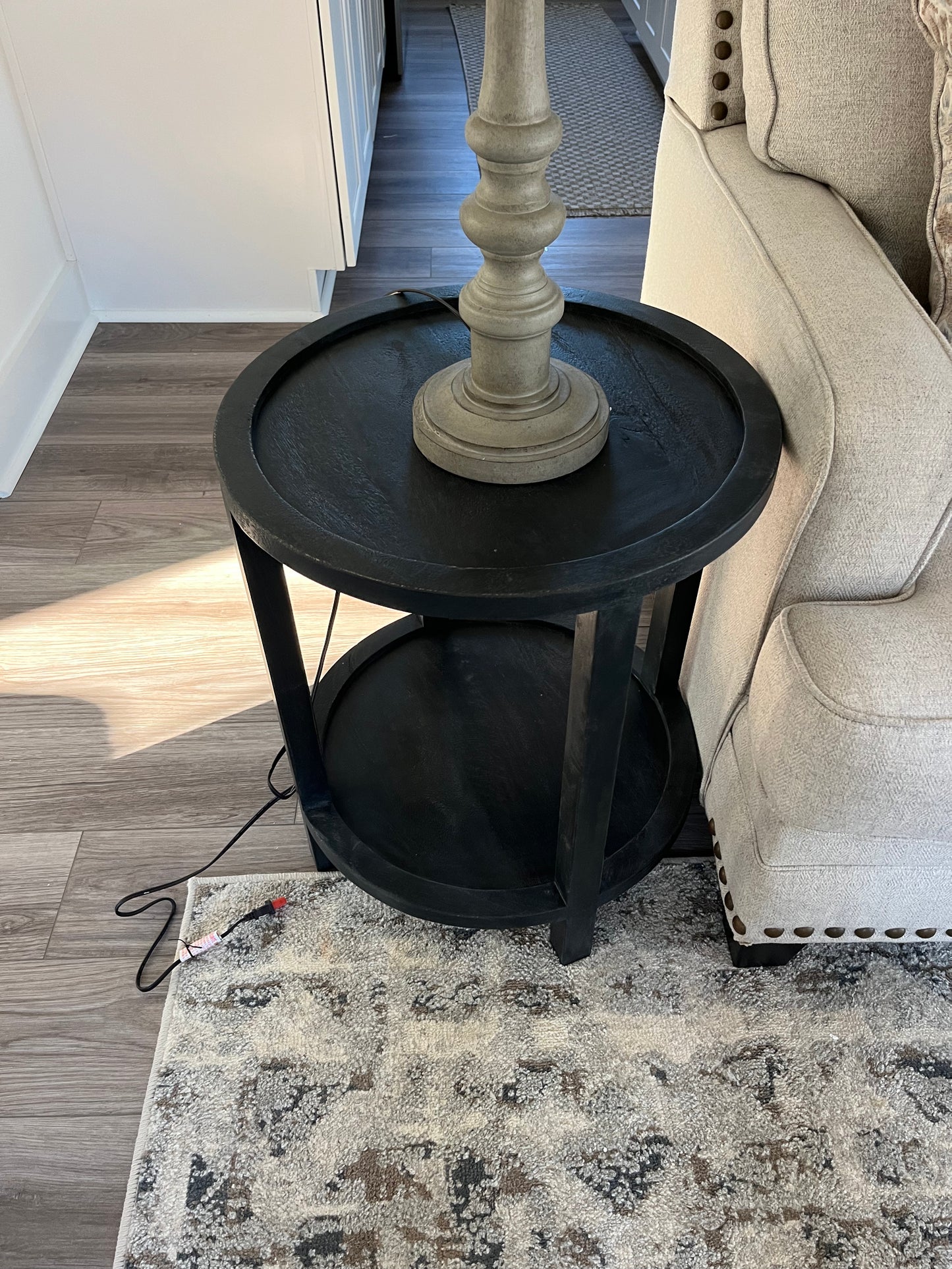 Round Black Wood End Tables - Set of 2