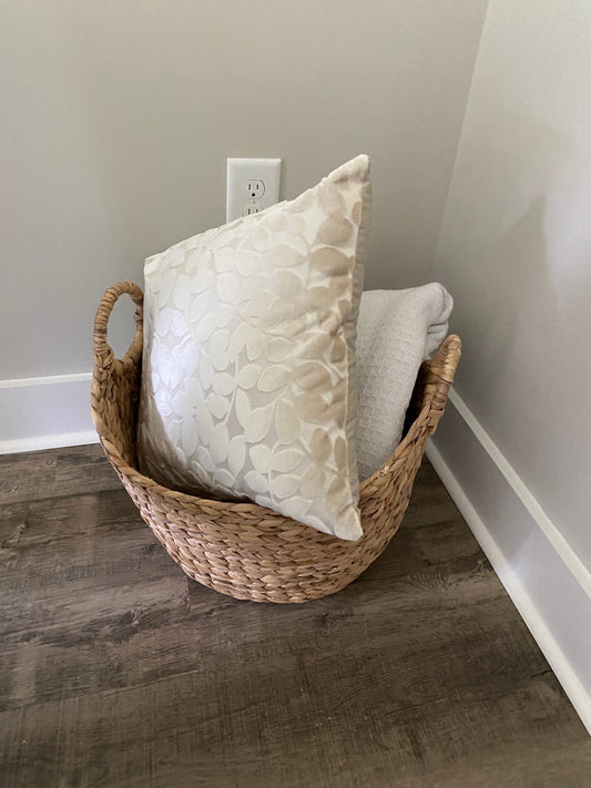 Ivory Leaf Pattern Throw Pillow