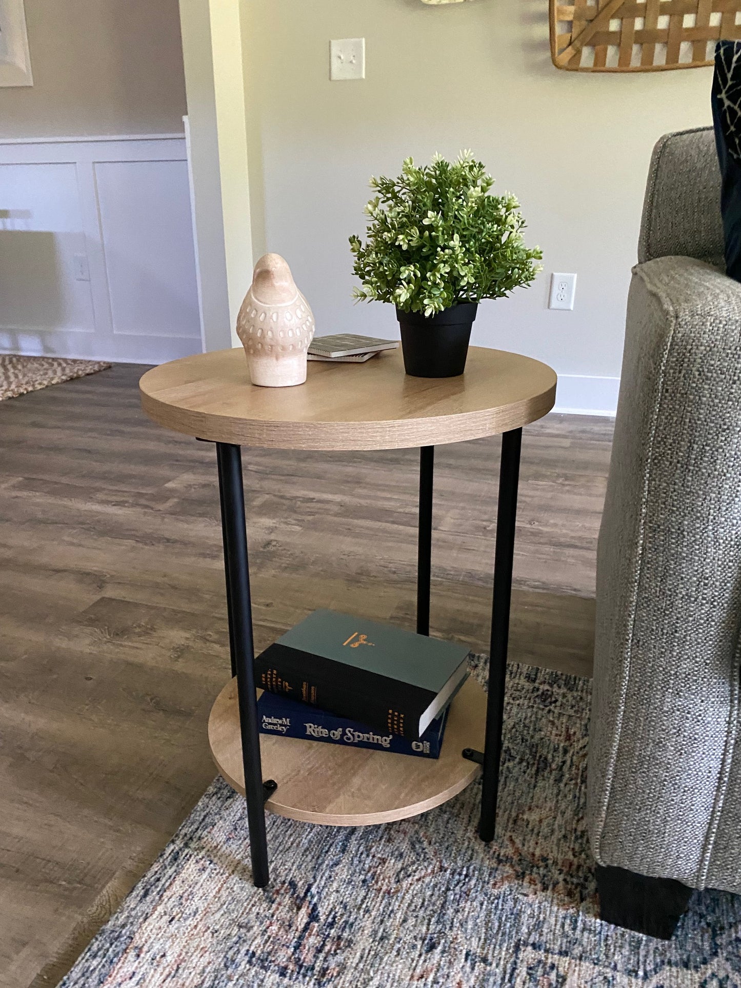 Round Wood and Metal Side Table