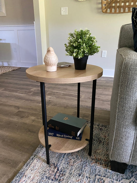 Round Wood and Metal Side Table